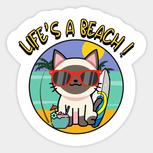 Cute siamese cat Goes to the beach Sticker